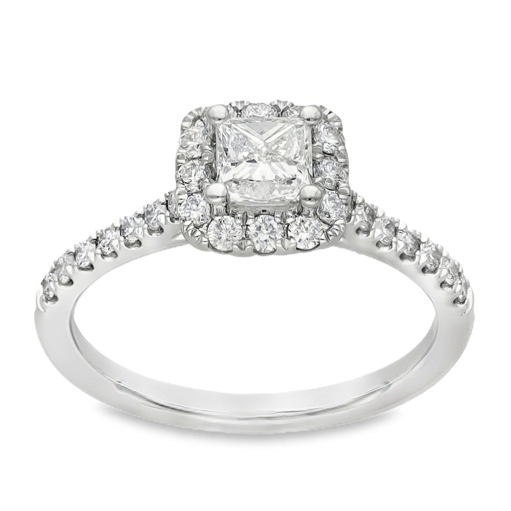 950 Platinum Diamond Halo Cluster Ring - Size K - 1.14ct