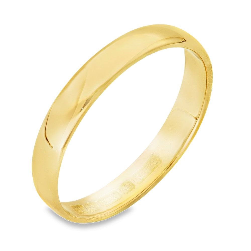 22ct Yellow Gold Plain D-Shape Wedding Band - Size R - 3mm