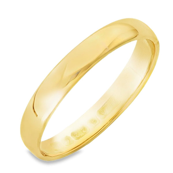 22ct Yellow Gold Plain D-Shape Wedding Band - Size R - 3mm