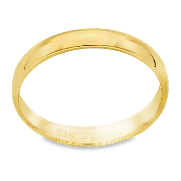 22ct Yellow Gold Plain D-Shape Wedding Band - Size R - 3mm