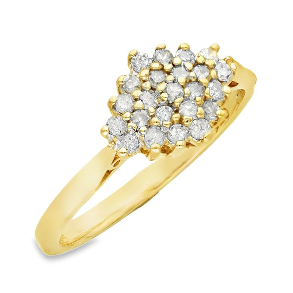 9ct Yellow Gold Diamond Cluster Ring - Size M - 0.25ct
