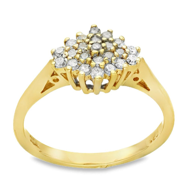 9ct Yellow Gold Diamond Cluster Ring - Size M - 0.25ct