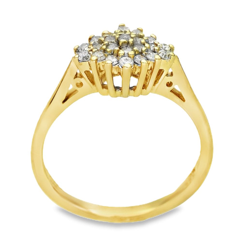 9ct Yellow Gold Diamond Cluster Ring - Size M - 0.25ct