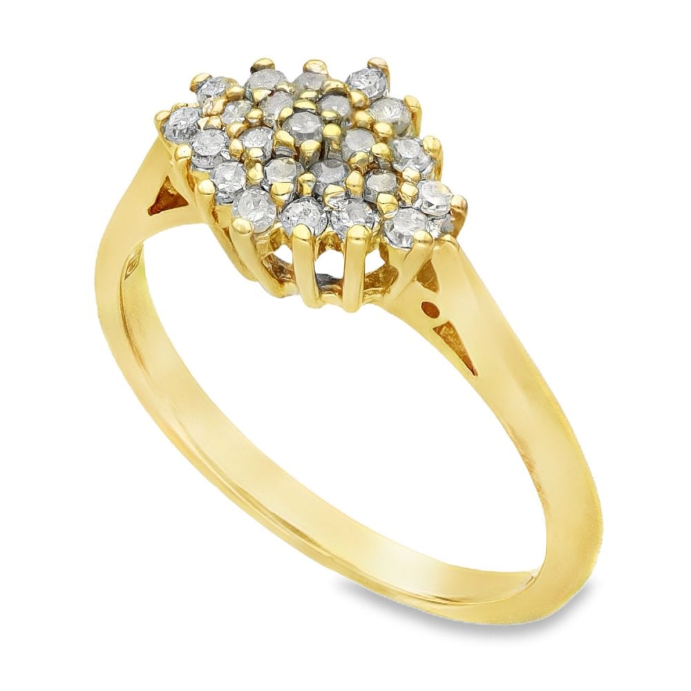 9ct Yellow Gold Diamond Cluster Ring - Size M - 0.25ct