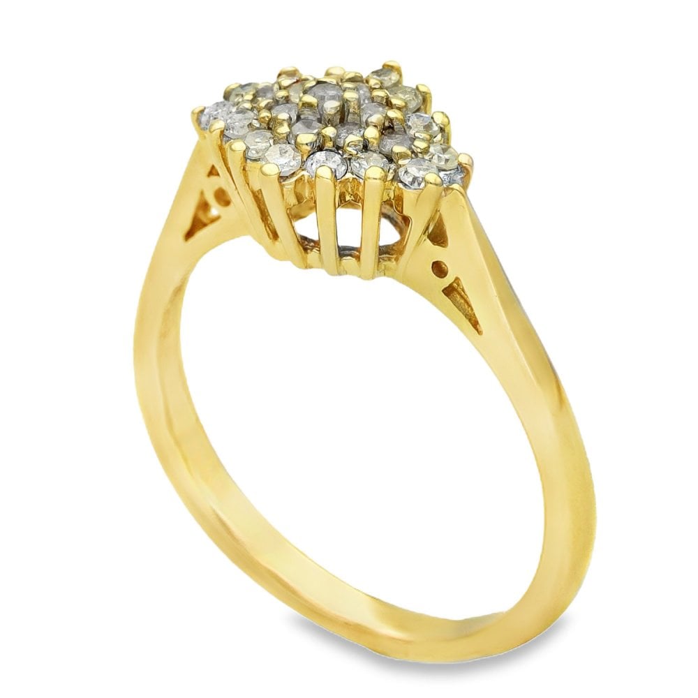 9ct Yellow Gold Diamond Cluster Ring - Size M - 0.25ct