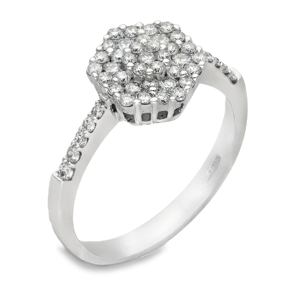 18ct White Gold Diamond Hexagon Cluster Ring - Size M - 0.51ct
