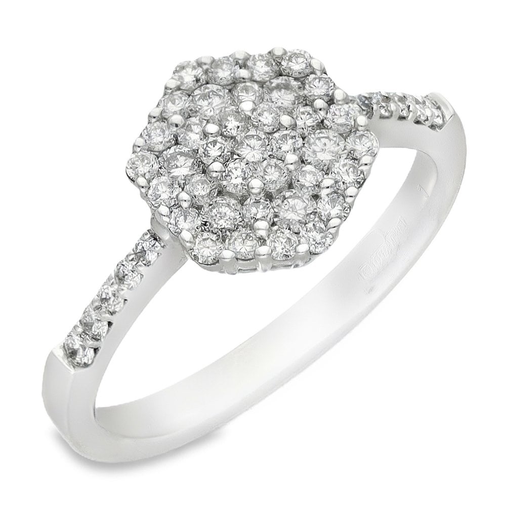 18ct White Gold Diamond Hexagon Cluster Ring - Size M - 0.51ct
