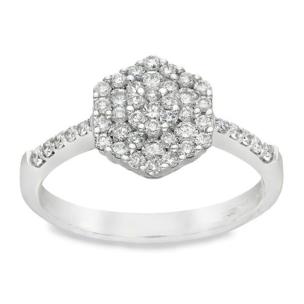 18ct White Gold Diamond Hexagon Cluster Ring - Size M - 0.51ct