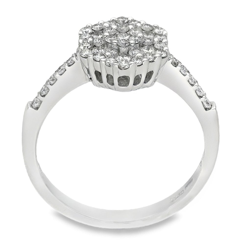 18ct White Gold Diamond Hexagon Cluster Ring - Size M - 0.51ct
