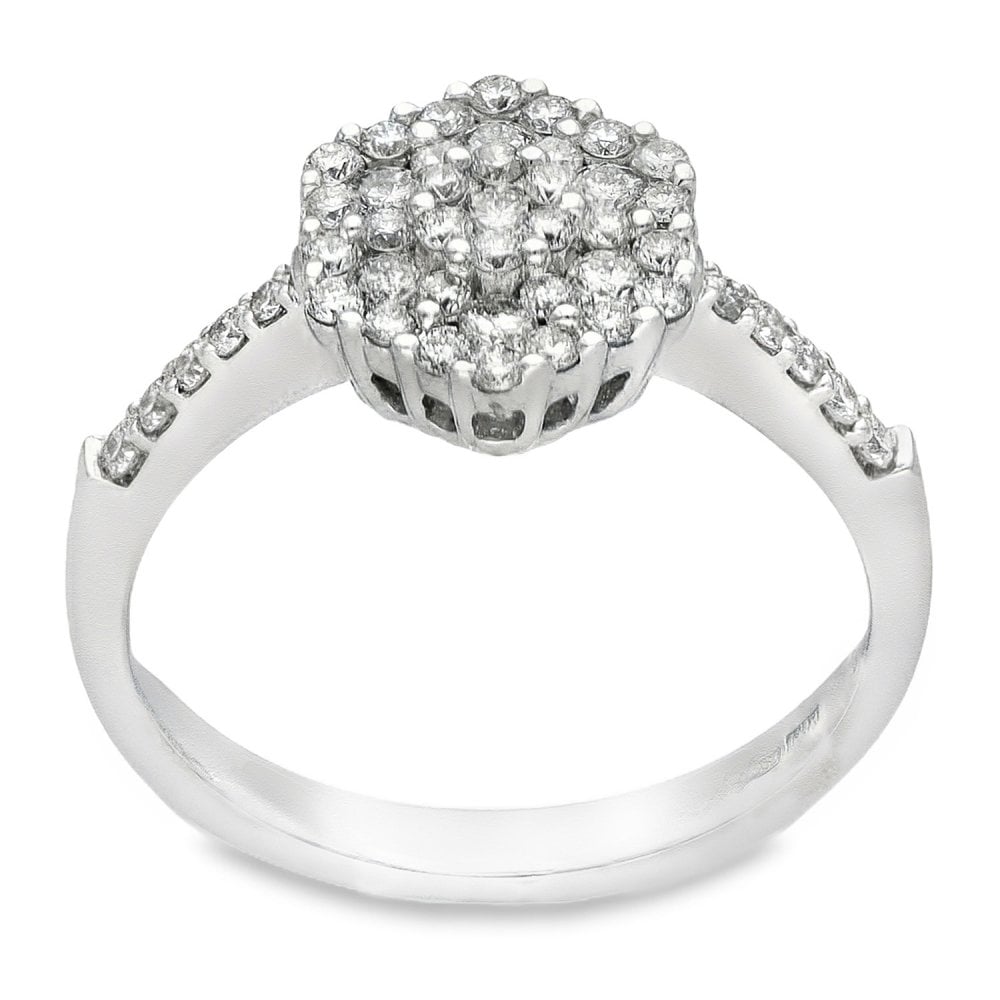 18ct White Gold Diamond Hexagon Cluster Ring - Size M - 0.51ct