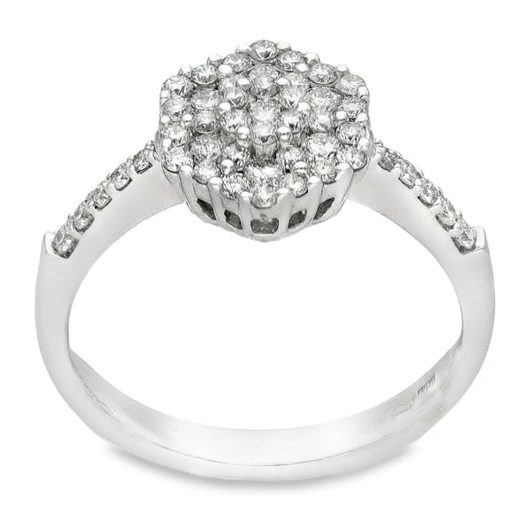 18ct White Gold Diamond Hexagon Cluster Ring - Size M - 0.51ct