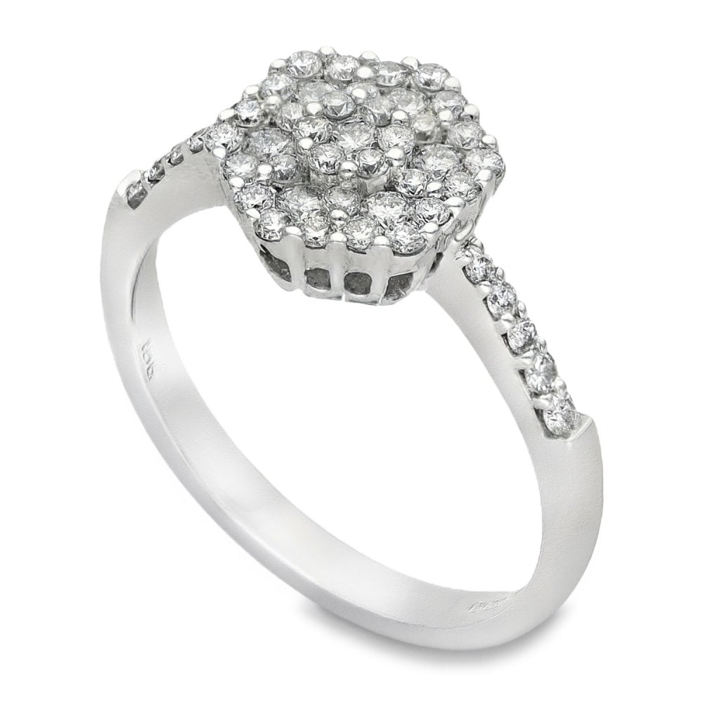 18ct White Gold Diamond Hexagon Cluster Ring - Size M - 0.51ct