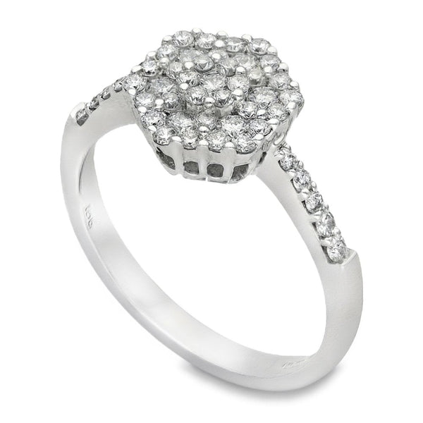 18ct White Gold Diamond Hexagon Cluster Ring - Size M - 0.51ct