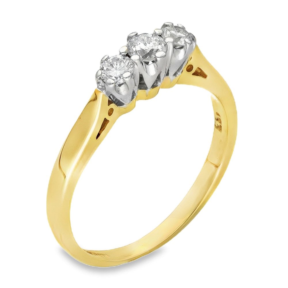 9ct Yellow Gold Diamond Trilogy Ring - Size M - 0.33ct