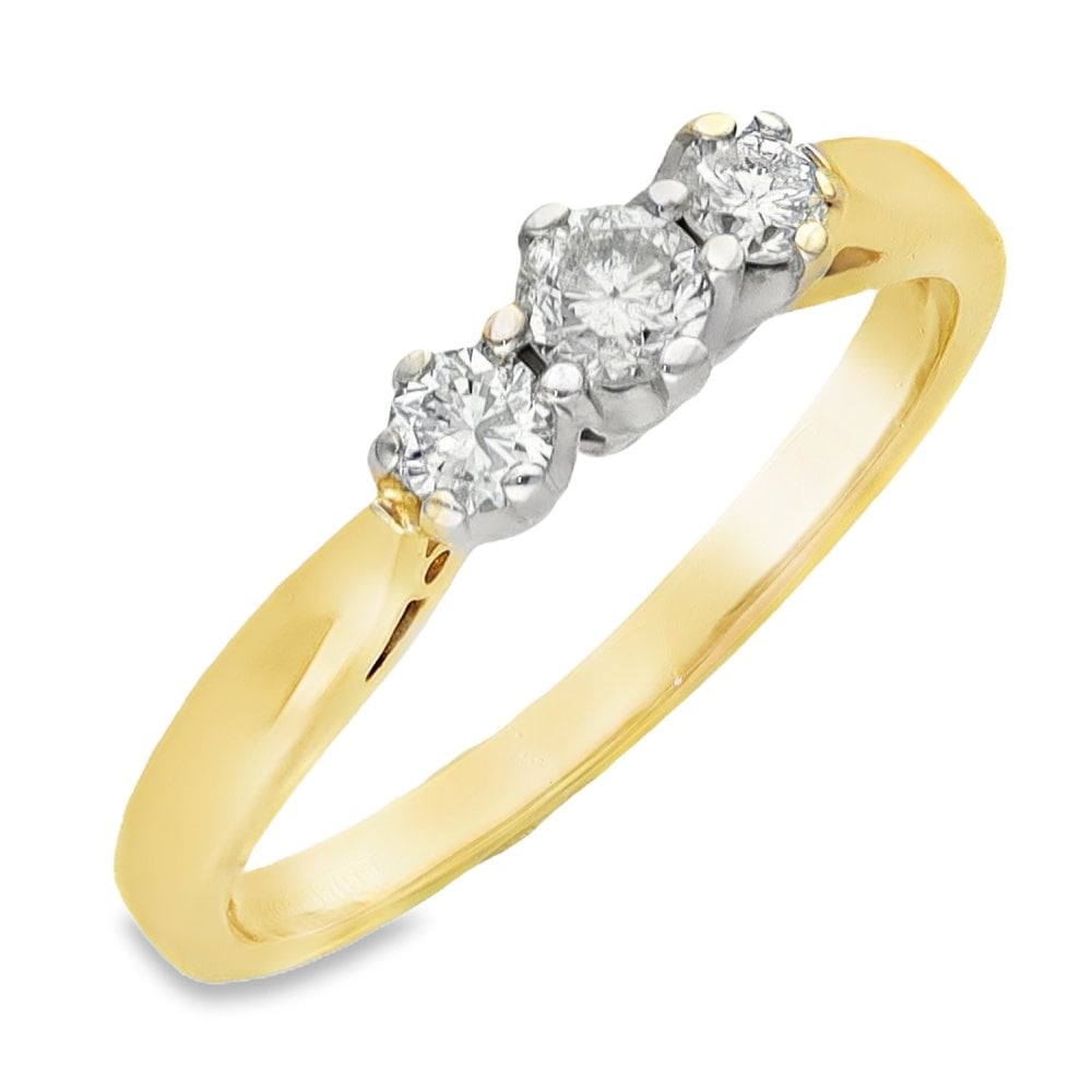 9ct Yellow Gold Diamond Trilogy Ring - Size M - 0.33ct