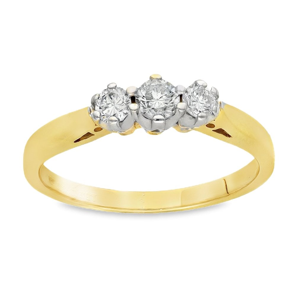 9ct Yellow Gold Diamond Trilogy Ring - Size M - 0.33ct