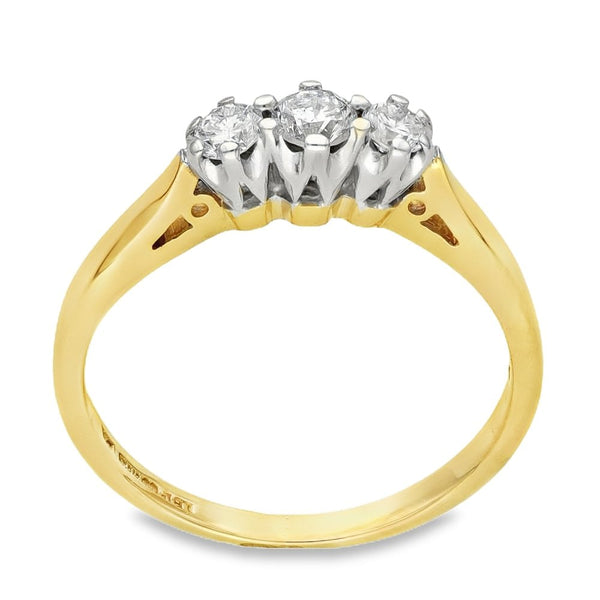 9ct Yellow Gold Diamond Trilogy Ring - Size M - 0.33ct