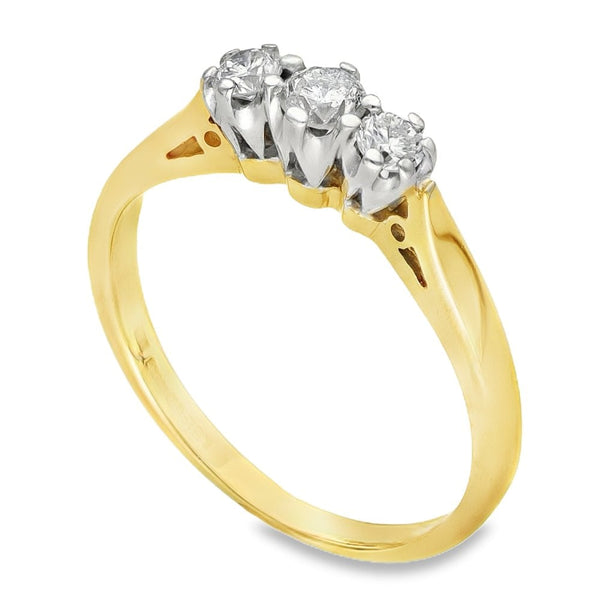 9ct Yellow Gold Diamond Trilogy Ring - Size M - 0.33ct