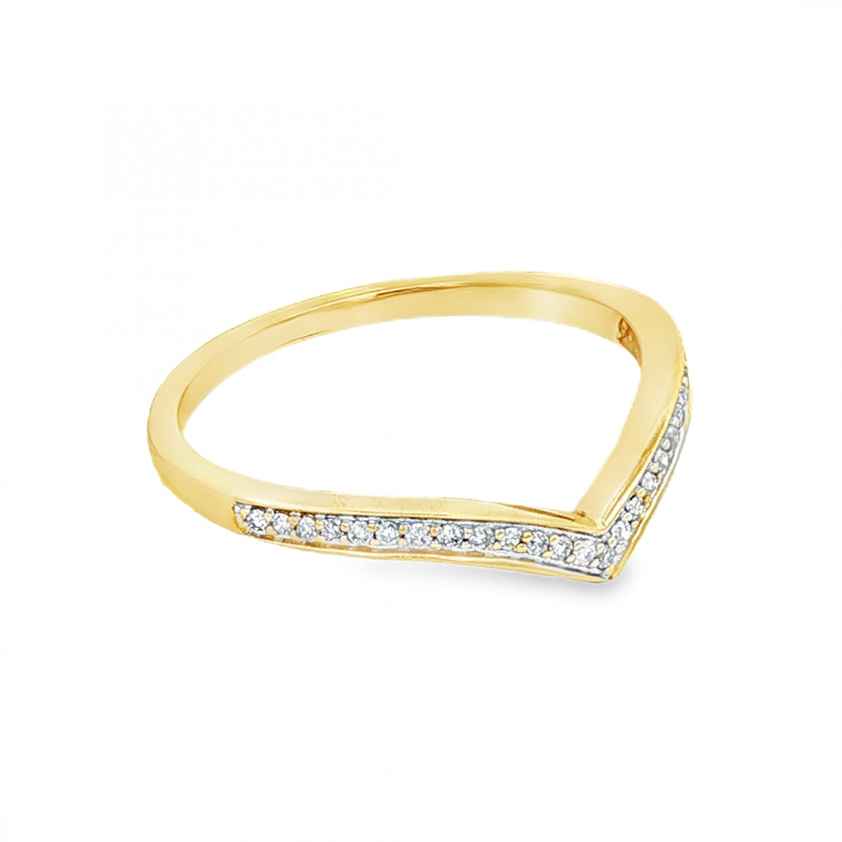 9ct Yellow Gold Diamond Wishbone Ring - Size M - 0.135ct