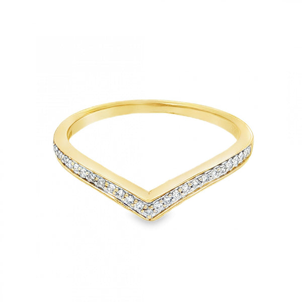 9ct Yellow Gold Diamond Wishbone Ring - Size M - 0.135ct