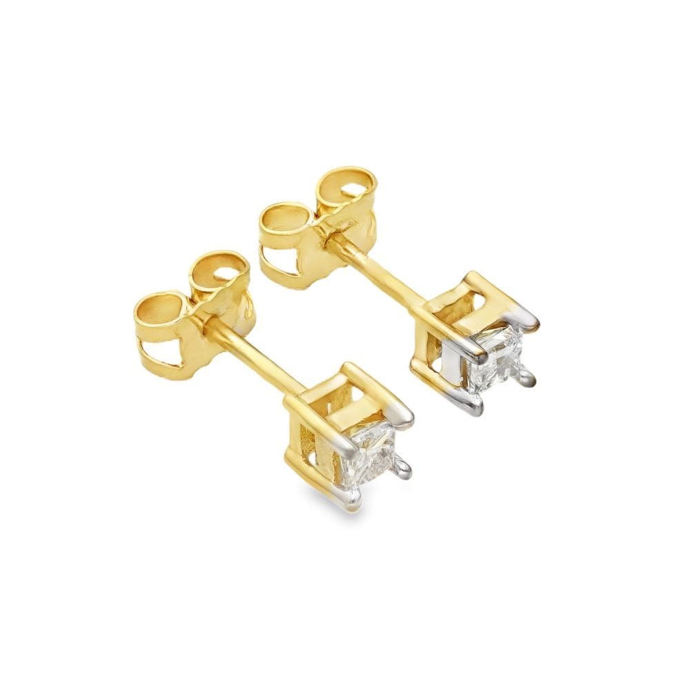 14ct Yellow Gold Princess Diamond Stud Earrings - 4x4mm - 0.24ct