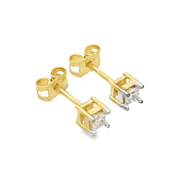 14ct Yellow Gold Princess Diamond Stud Earrings - 4x4mm - 0.24ct