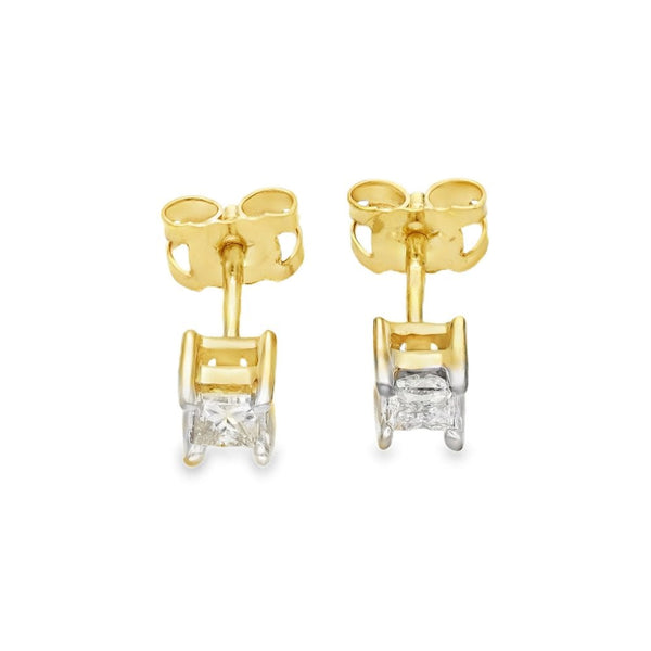 14ct Yellow Gold Princess Diamond Stud Earrings - 4x4mm - 0.24ct