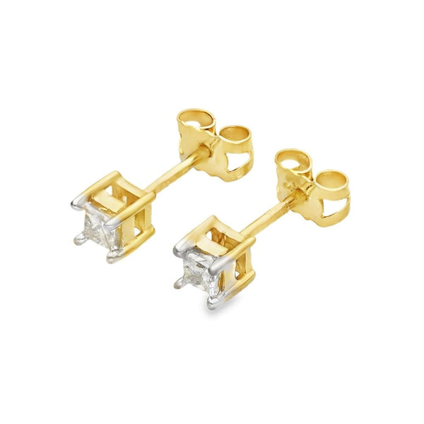 14ct Yellow Gold Princess Diamond Stud Earrings - 4x4mm - 0.24ct