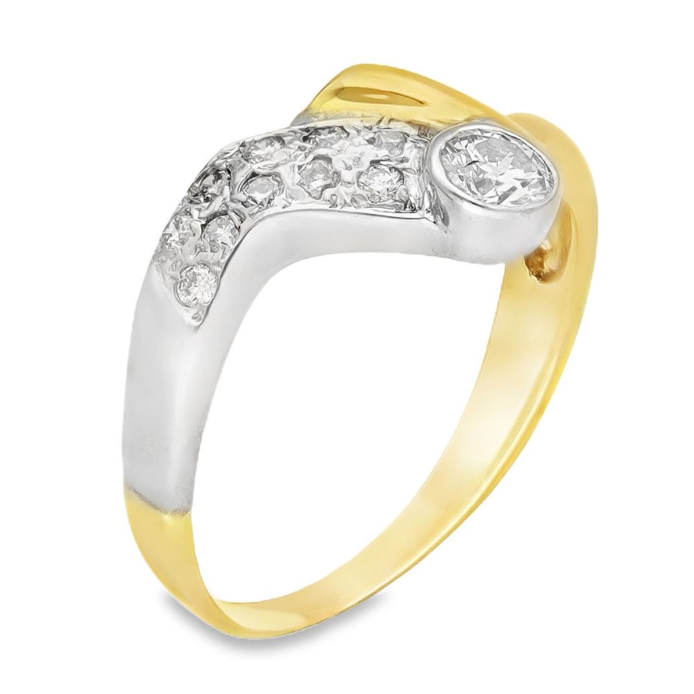 14ct Yellow Gold Diamond Fancy Dress Ring - Size R - 0.47ct