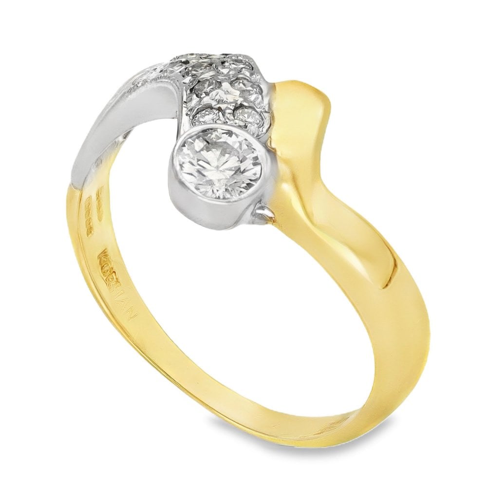 14ct Yellow Gold Diamond Fancy Dress Ring - Size R - 0.47ct