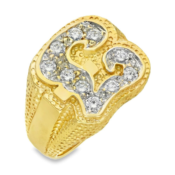 9ct Yellow & White Gold CZ Pound Signet Ring - Size U - 17mm