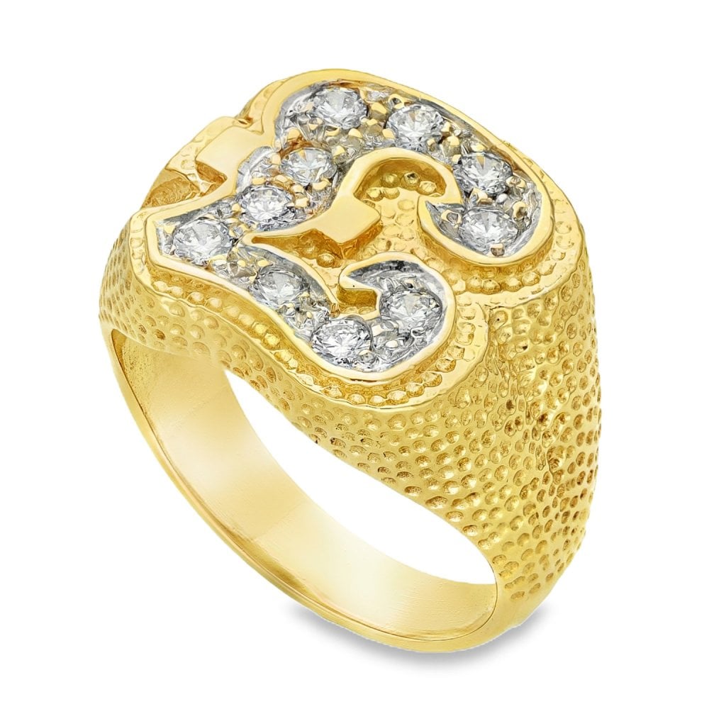 9ct Yellow & White Gold CZ Pound Signet Ring - Size U - 17mm