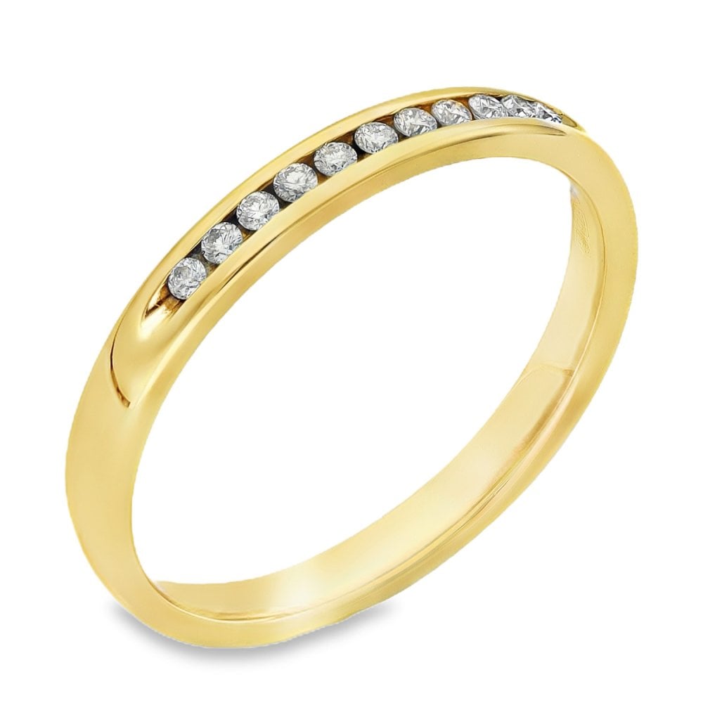 9ct Yellow Gold Diamond Half Eternity Ring - Size R - 0.22ct