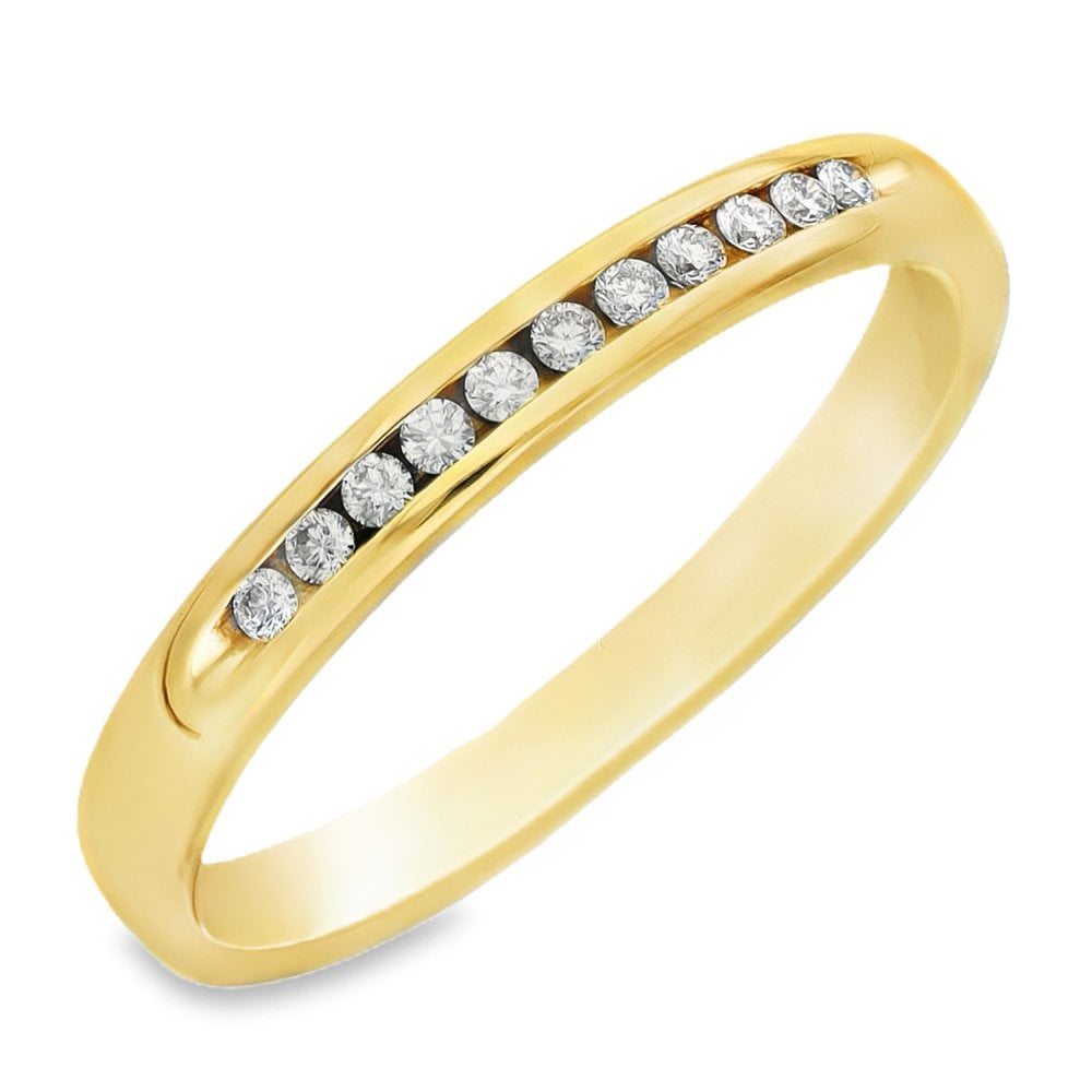 9ct Yellow Gold Diamond Half Eternity Ring - Size R - 0.22ct
