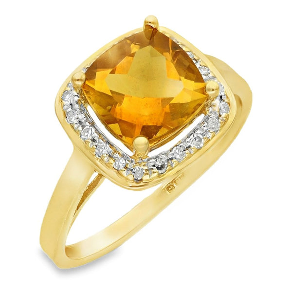 9ct Yellow Gold Citrine & Diamond Halo Ring - Size N - 2.00ct