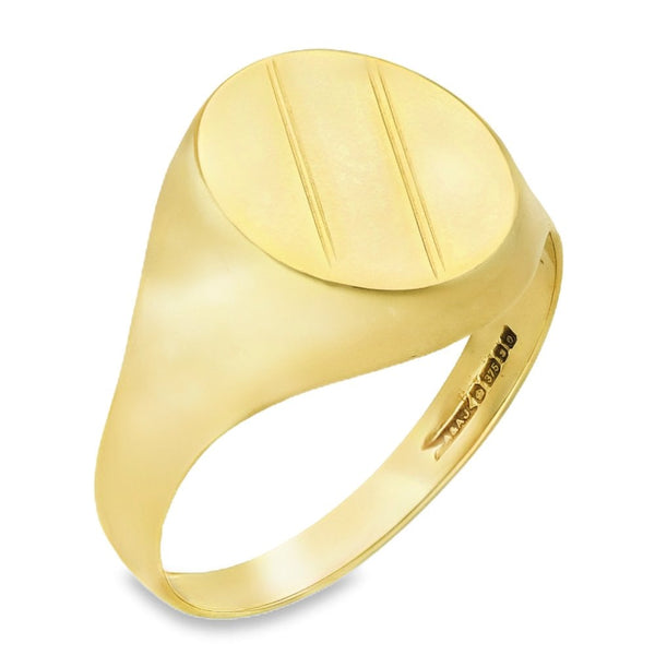 9ct Yellow Gold Engraved Oval Signet Ring - Size U - 15mm