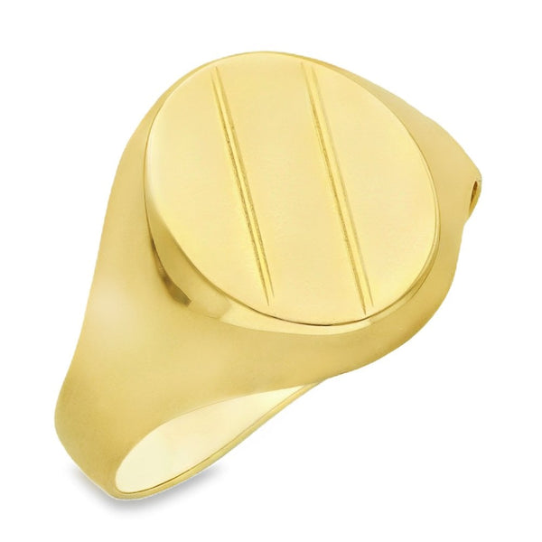 9ct Yellow Gold Engraved Oval Signet Ring - Size U - 15mm