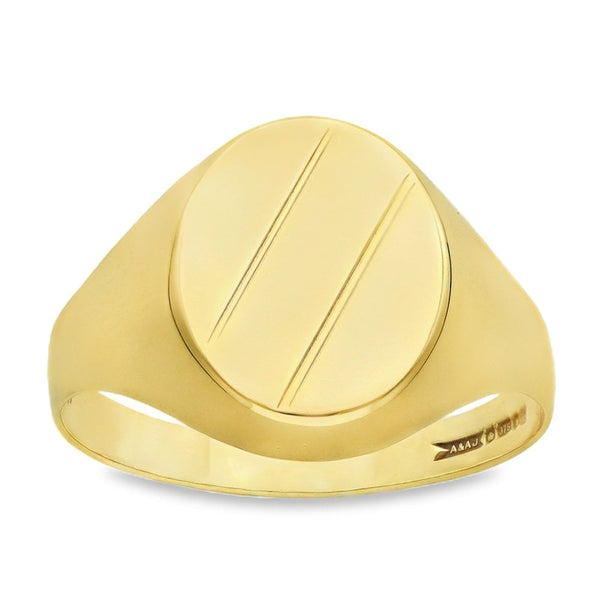 9ct Yellow Gold Engraved Oval Signet Ring - Size U - 15mm