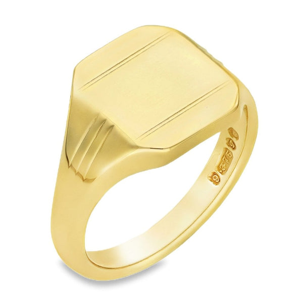 9ct Yellow Gold Cushion Signet Ring - Size T½ - 14mm