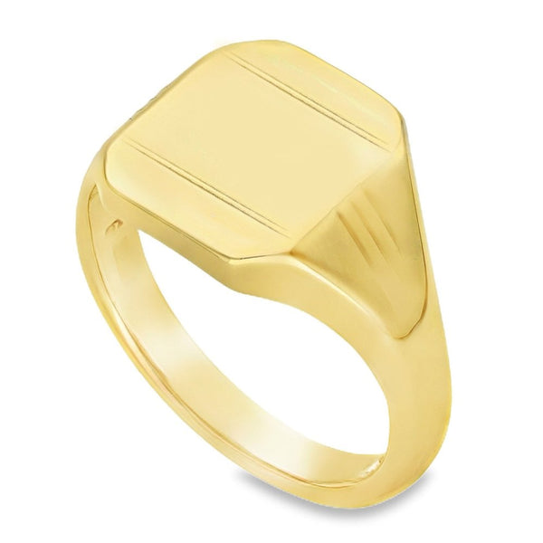9ct Yellow Gold Cushion Signet Ring - Size T½ - 14mm