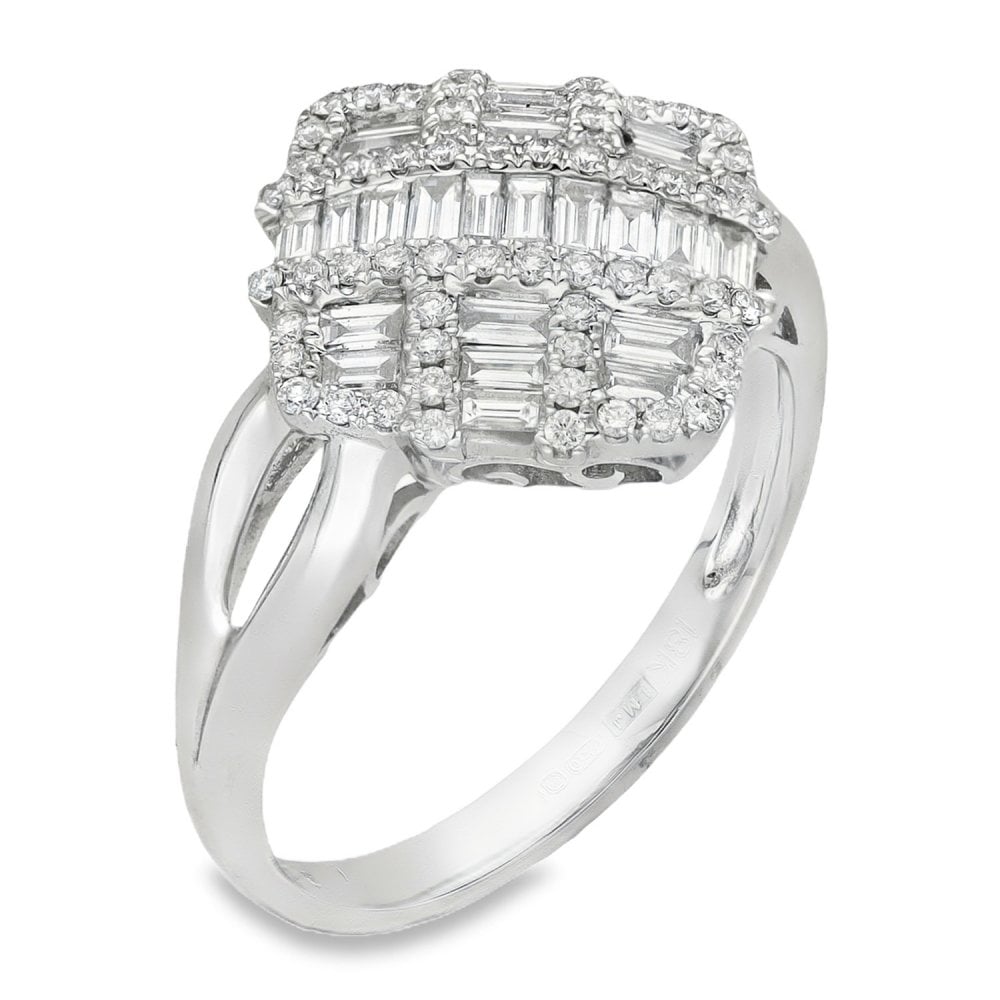 18ct White Gold Diamond Crossover Cluster Ring - Size M - 0.67ct