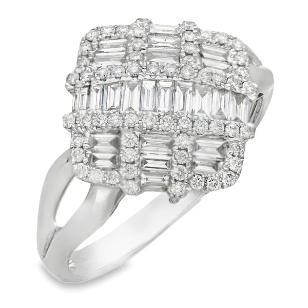 18ct White Gold Diamond Crossover Cluster Ring - Size M - 0.67ct