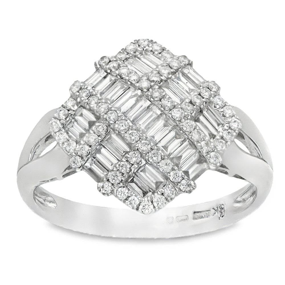 18ct White Gold Diamond Crossover Cluster Ring - Size M - 0.67ct