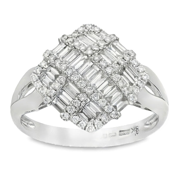 18ct White Gold Diamond Crossover Cluster Ring - Size M - 0.67ct