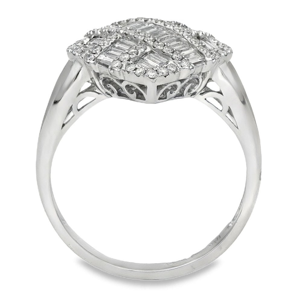 18ct White Gold Diamond Crossover Cluster Ring - Size M - 0.67ct