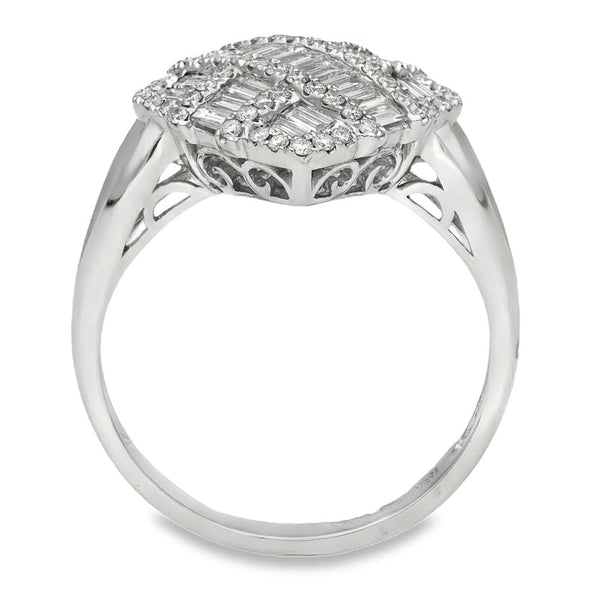 18ct White Gold Diamond Crossover Cluster Ring - Size M - 0.67ct