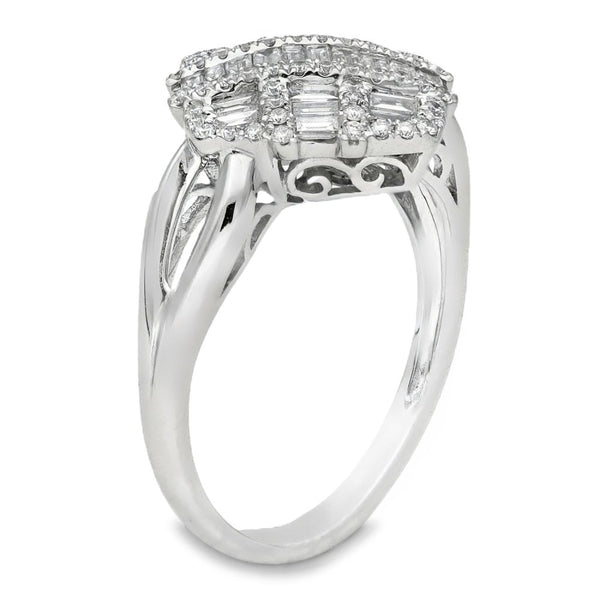 18ct White Gold Diamond Crossover Cluster Ring - Size M - 0.67ct