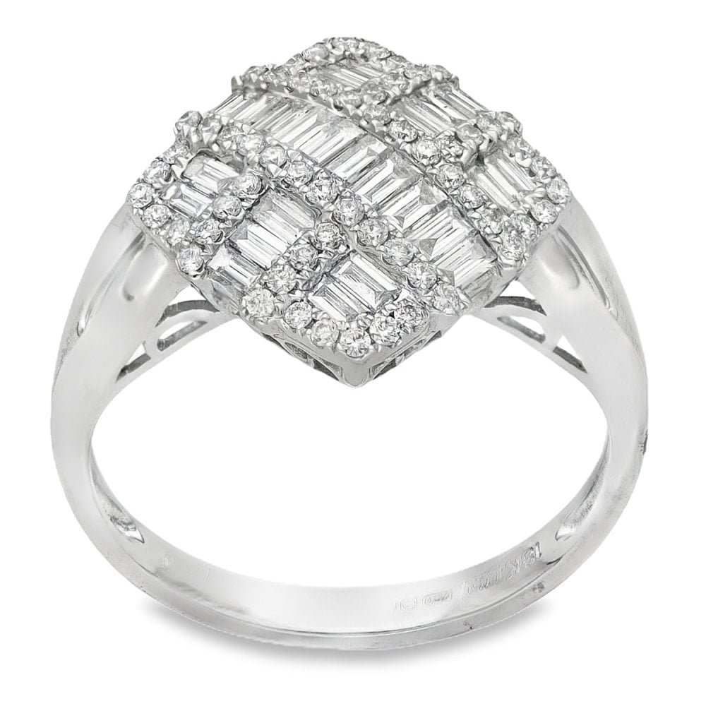 18ct White Gold Diamond Crossover Cluster Ring - Size M - 0.67ct