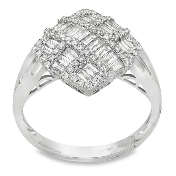 18ct White Gold Diamond Crossover Cluster Ring - Size M - 0.67ct
