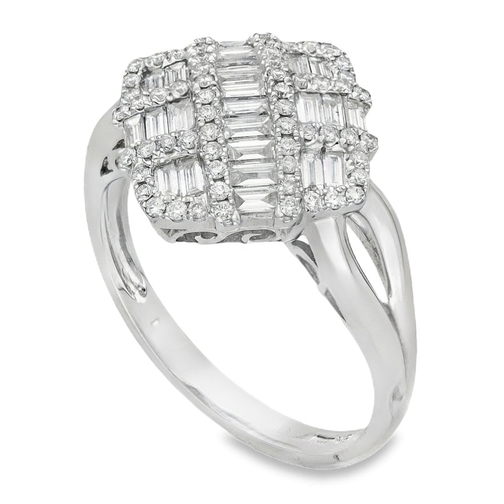 18ct White Gold Diamond Crossover Cluster Ring - Size M - 0.67ct